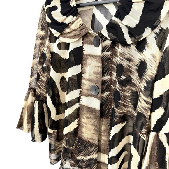 DAMEE Womens Sz Large Formal Wearable Art Sheer Jacket Blouse Shirt Top Artsy - Picture 6 of 7